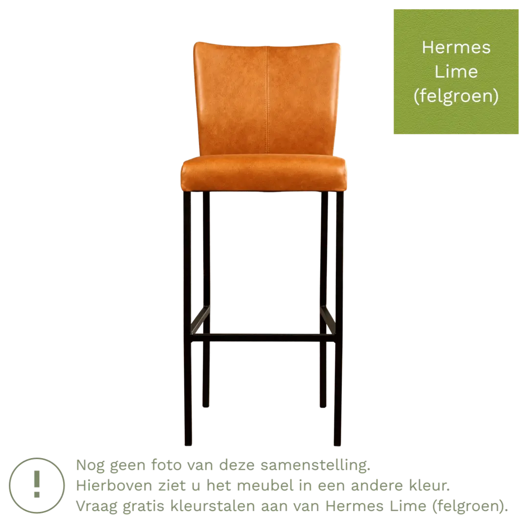 afbeelding van Leren barkruk Revolt hoog - Hermes Lime (felgroen) - Poten staal vierkant RVS