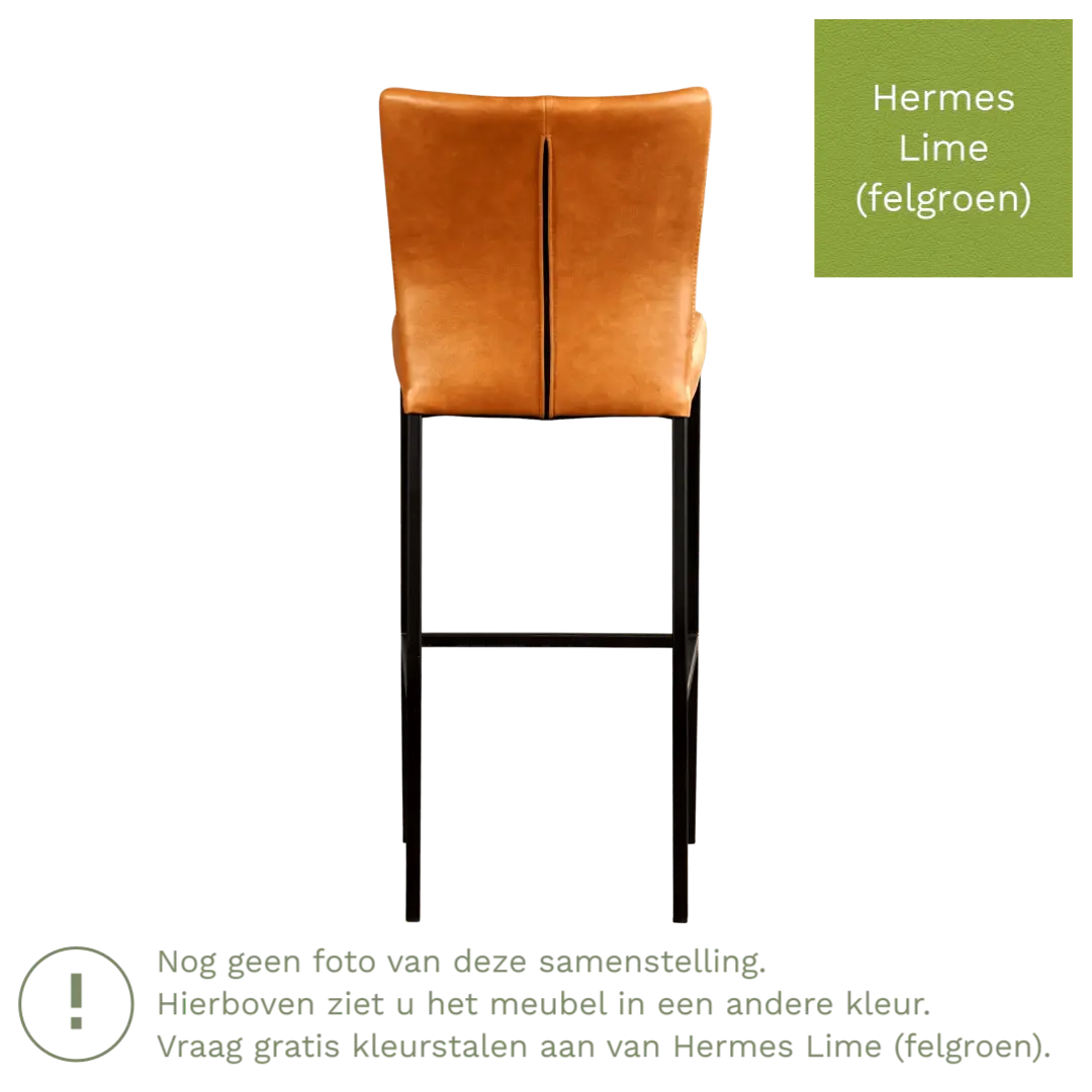 afbeelding van Leren barkruk Revolt hoog - Hermes Lime (felgroen) - Poten staal vierkant RVS