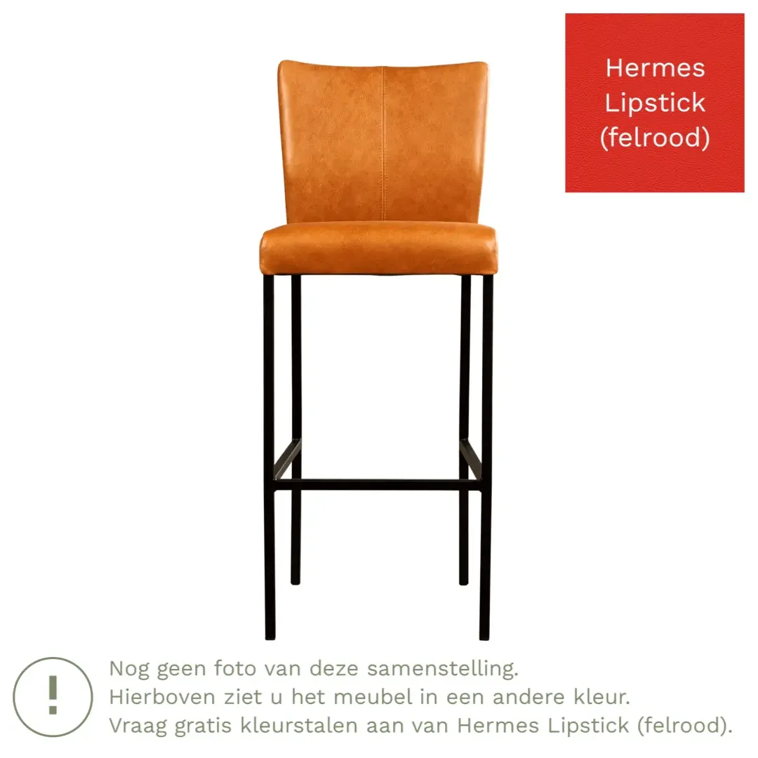 afbeelding van Leren barkruk Revolt hoog - Hermes Lipstick (felrood) - Poten staal vierkant zwart
