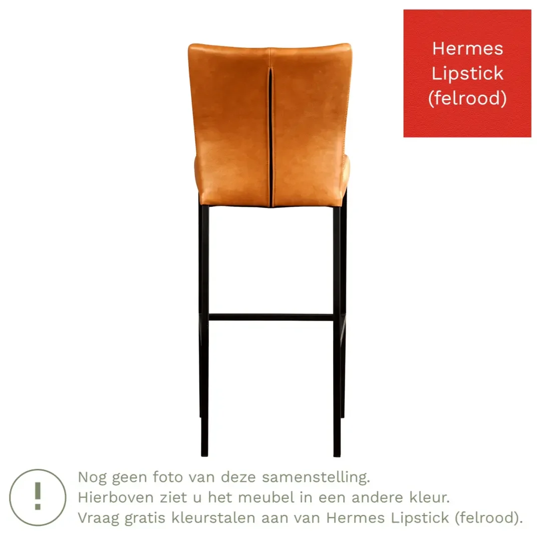 afbeelding van Leren barkruk Revolt hoog - Hermes Lipstick (felrood) - Poten staal vierkant zwart