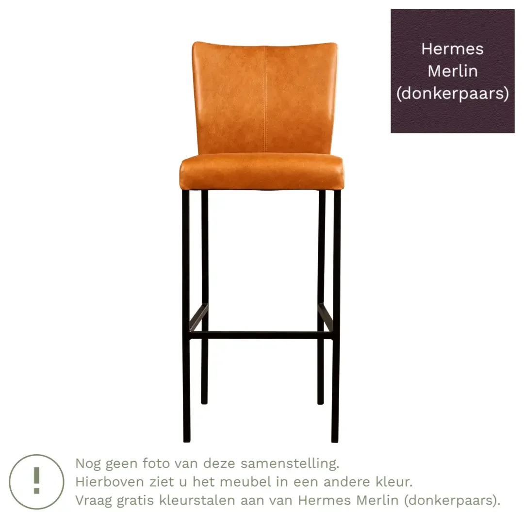 afbeelding van Leren barkruk Revolt hoog - Hermes Merlin (donkerpaars) - Poten staal vierkant RVS