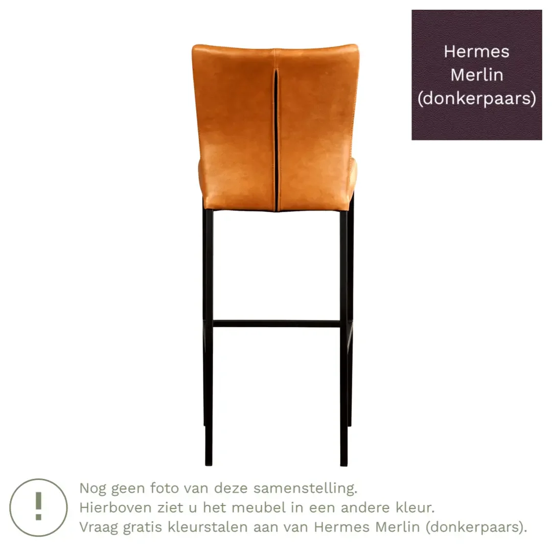 afbeelding van Leren barkruk Revolt hoog - Hermes Merlin (donkerpaars) - Poten staal vierkant RVS