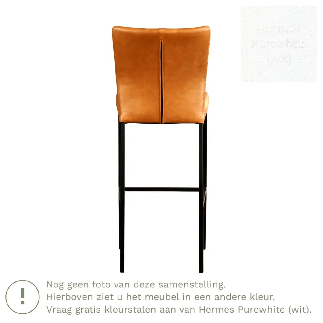 afbeelding van Leren barkruk Revolt hoog - Hermes Purewhite (wit) - Poten staal vierkant RVS