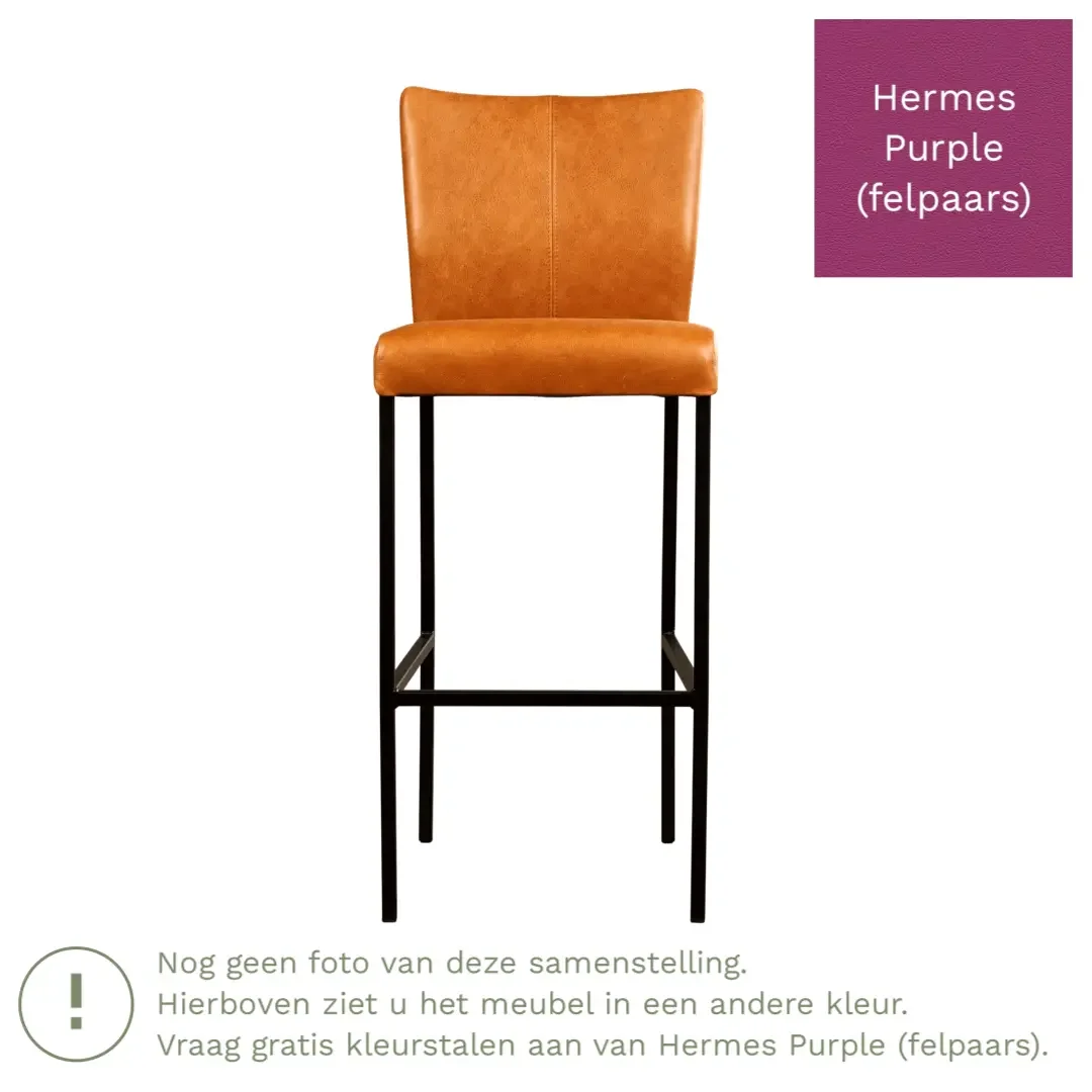 afbeelding van Leren barkruk Revolt hoog - Hermes Purple (felpaars) - Poten staal vierkant zwart