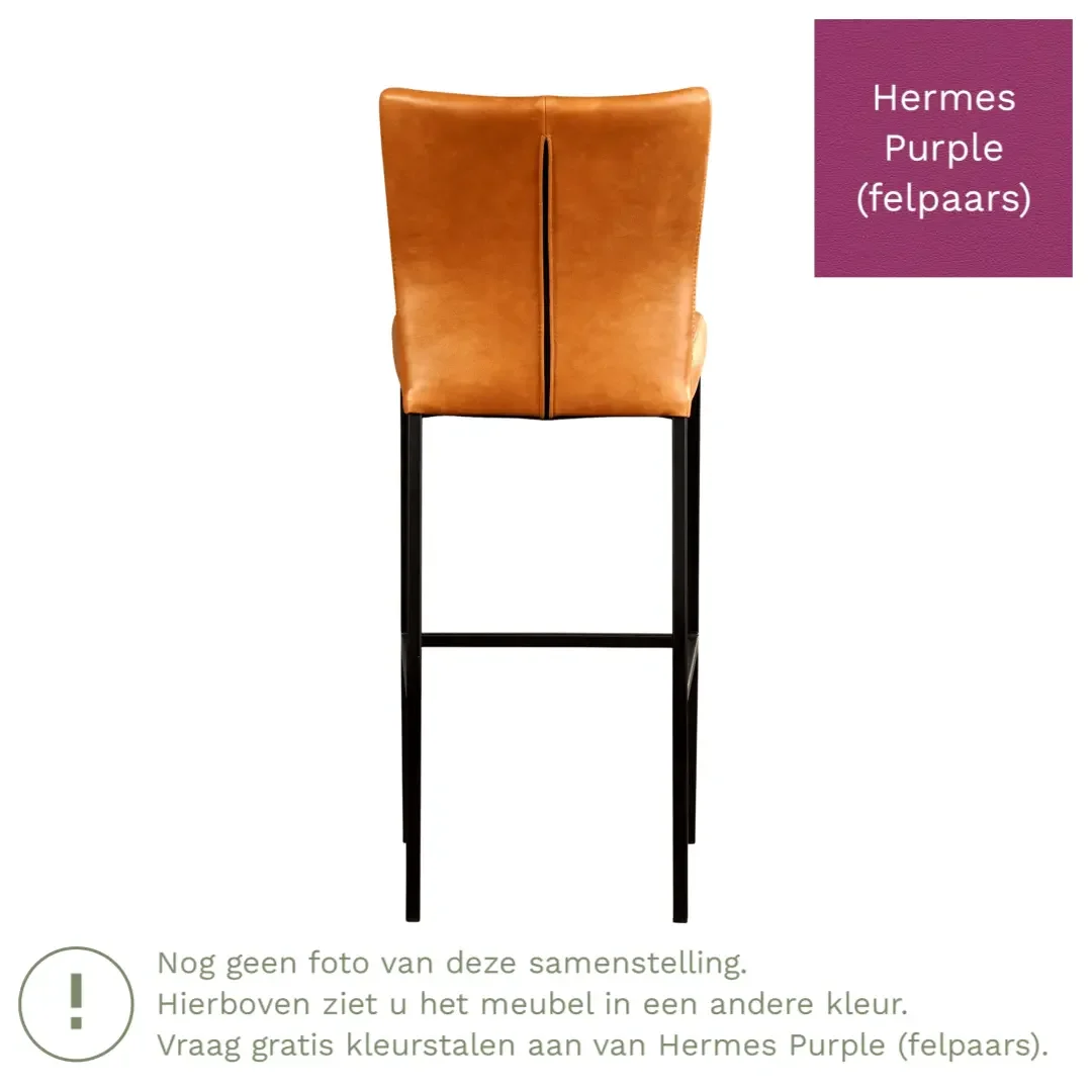 afbeelding van Leren barkruk Revolt hoog - Hermes Purple (felpaars) - Poten staal vierkant zwart