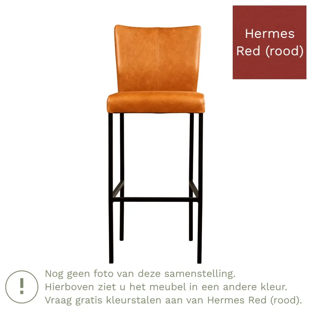 afbeelding van Leren barkruk Revolt hoog - Hermes Red (rood) - Poten staal vierkant zwart