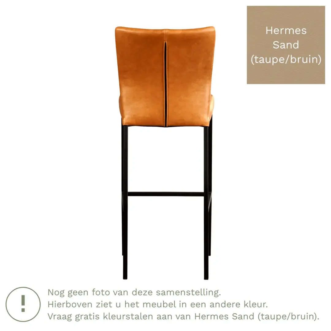 afbeelding van Leren barkruk Revolt hoog - Hermes Sand (taupe/bruin) - Poten staal vierkant RVS