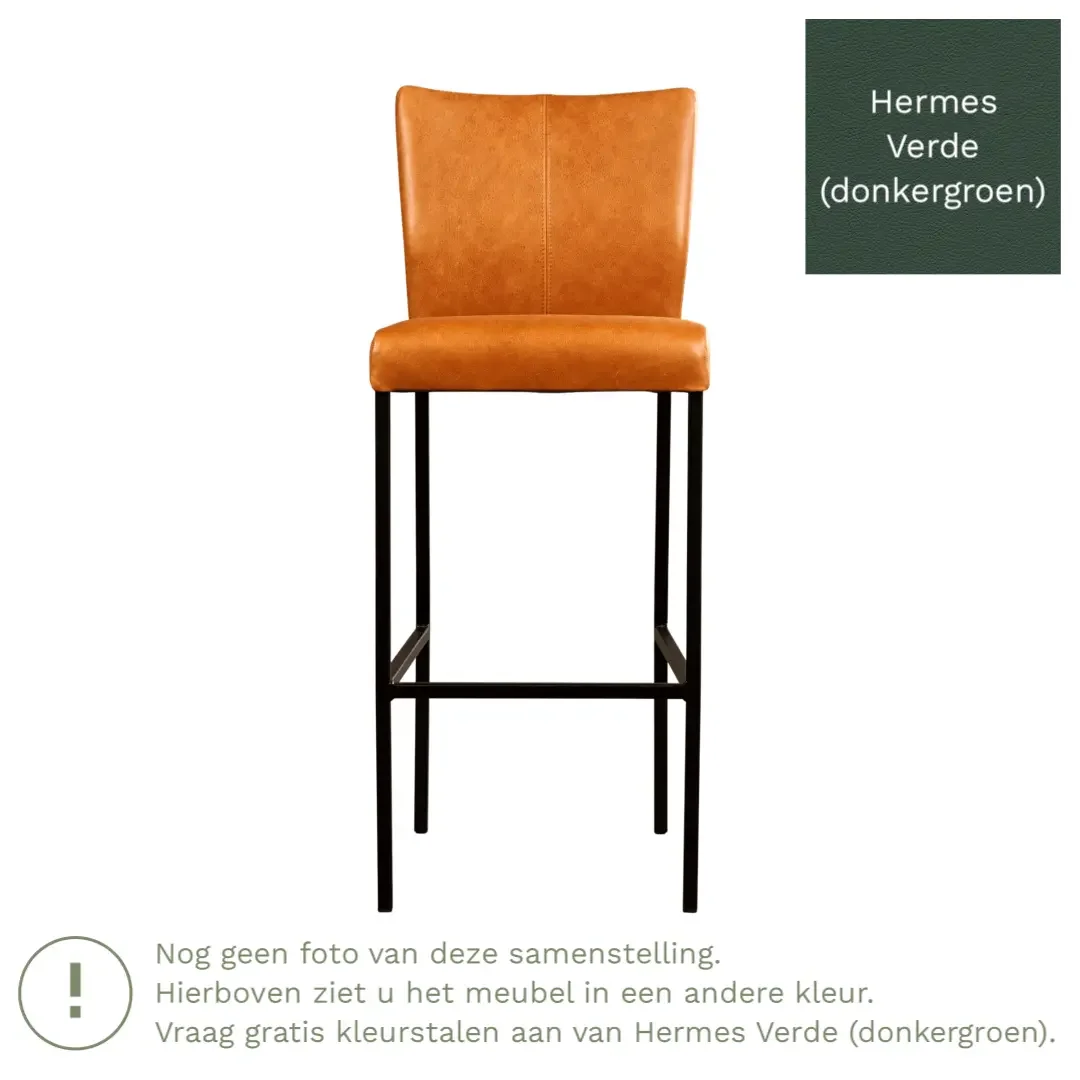 afbeelding van Leren barkruk Revolt hoog - Hermes Verde (donkergroen) - Poten staal vierkant RVS