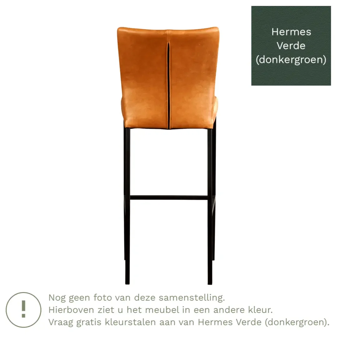 afbeelding van Leren barkruk Revolt hoog - Hermes Verde (donkergroen) - Poten staal vierkant zwart