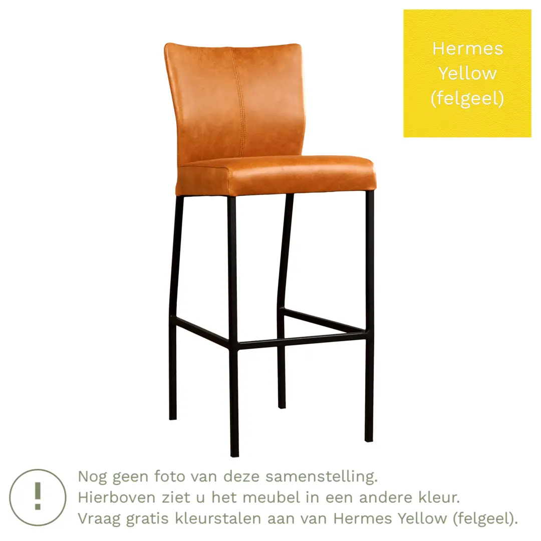 afbeelding van Leren barkruk Revolt hoog - Hermes Yellow (felgeel) - Poten staal vierkant zwart