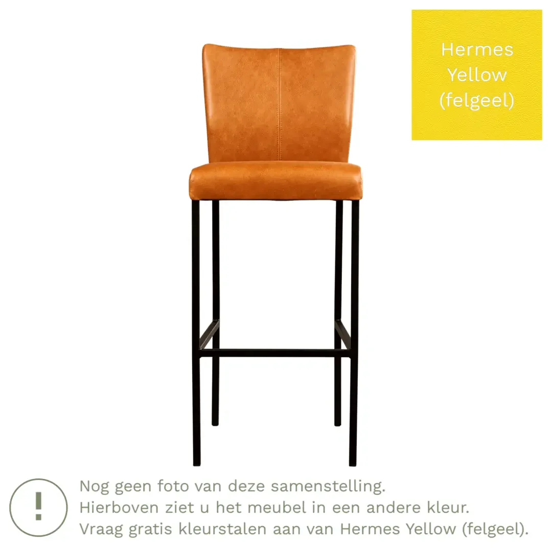 afbeelding van Leren barkruk Revolt hoog - Hermes Yellow (felgeel) - Poten staal vierkant zwart
