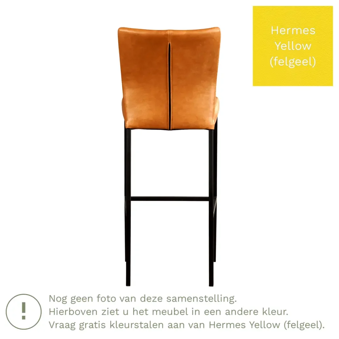 afbeelding van Leren barkruk Revolt hoog - Hermes Yellow (felgeel) - Poten staal vierkant zwart