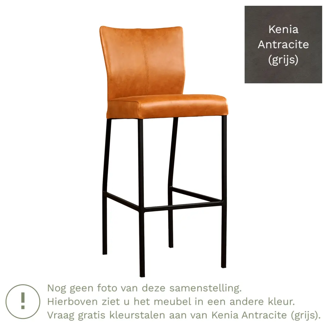 afbeelding van Leren barkruk Revolt hoog - Kenia Antracite (grijs) - Poten staal vierkant zwart