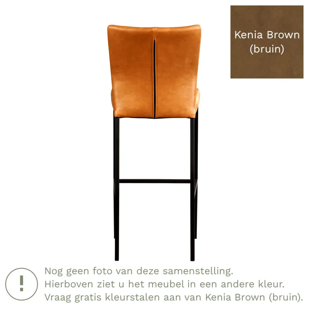 afbeelding van Leren barkruk Revolt hoog - Kenia Brown (bruin) - Poten staal vierkant RVS