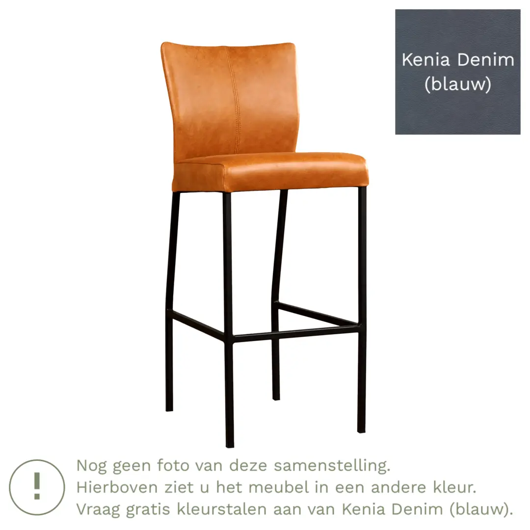 afbeelding van Leren barkruk Revolt hoog - Kenia Denim (blauw) - Poten staal vierkant RVS