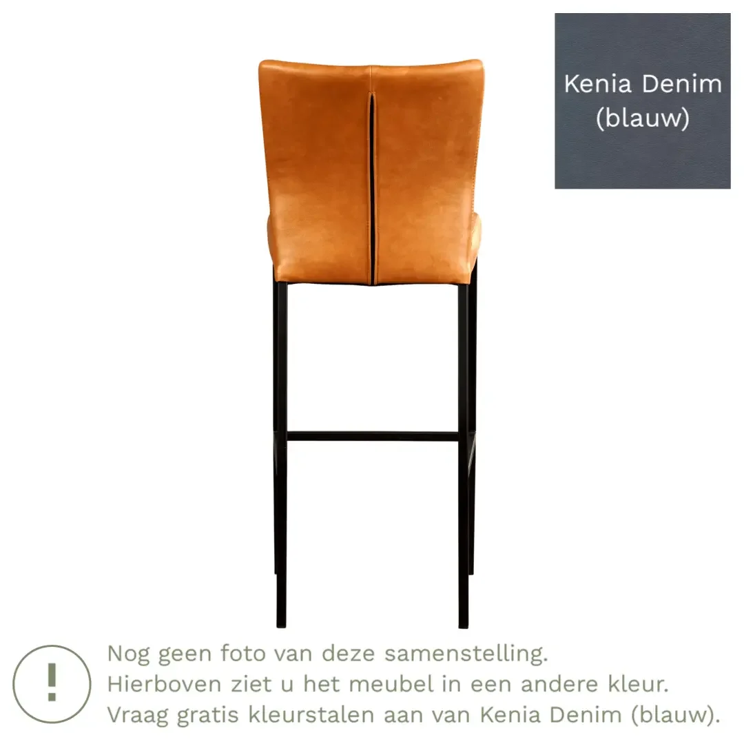 afbeelding van Leren barkruk Revolt hoog - Kenia Denim (blauw) - Poten staal vierkant RVS