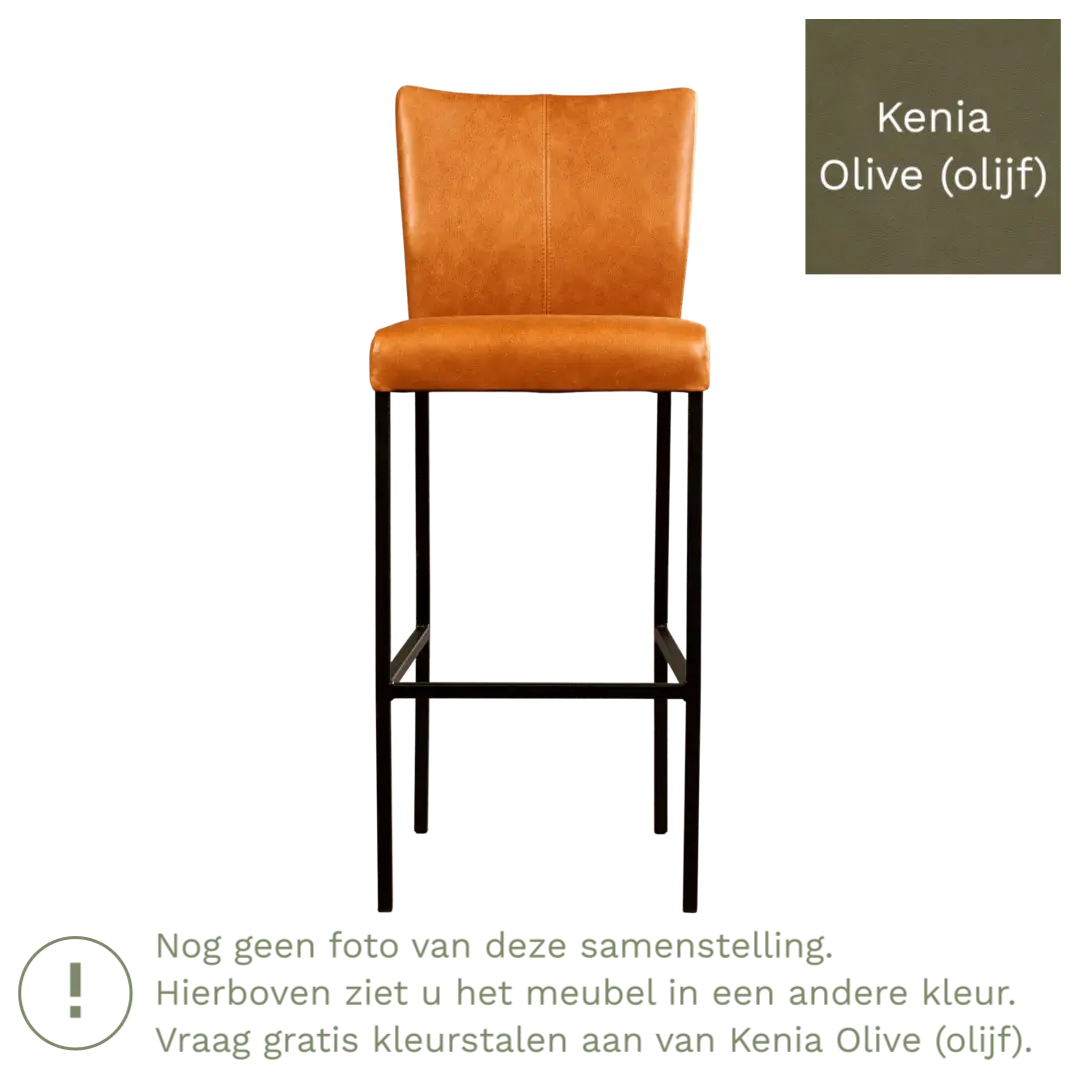 afbeelding van Leren barkruk Revolt hoog - Kenia Olive (olijf) - Poten staal vierkant RVS