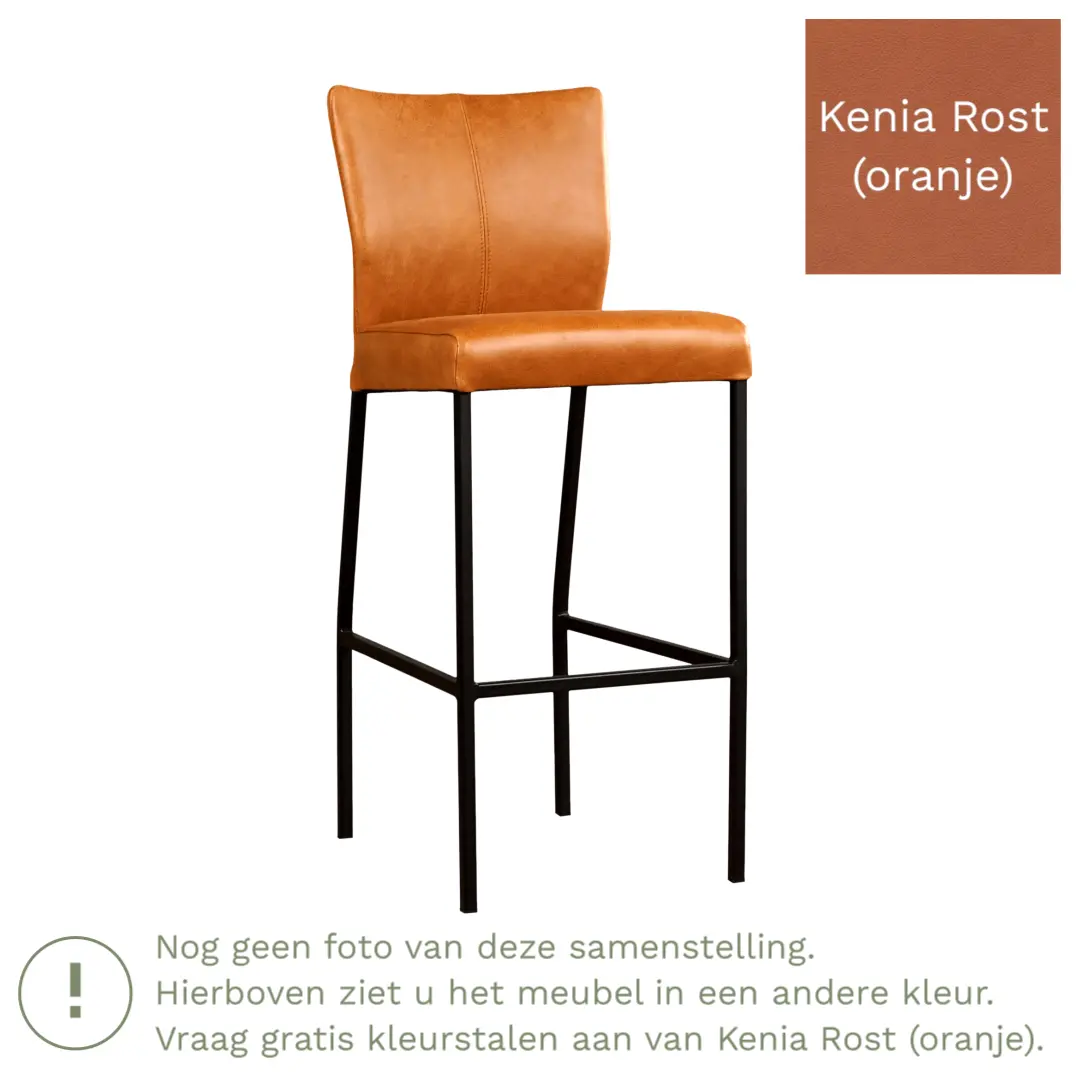 afbeelding van Leren barkruk Revolt hoog - Kenia Rost (oranje) - Poten staal vierkant RVS