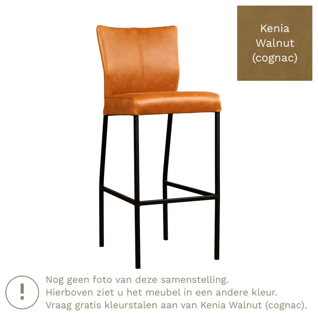 afbeelding van Leren barkruk Revolt hoog - Kenia Walnut (cognac) - Poten staal vierkant RVS
