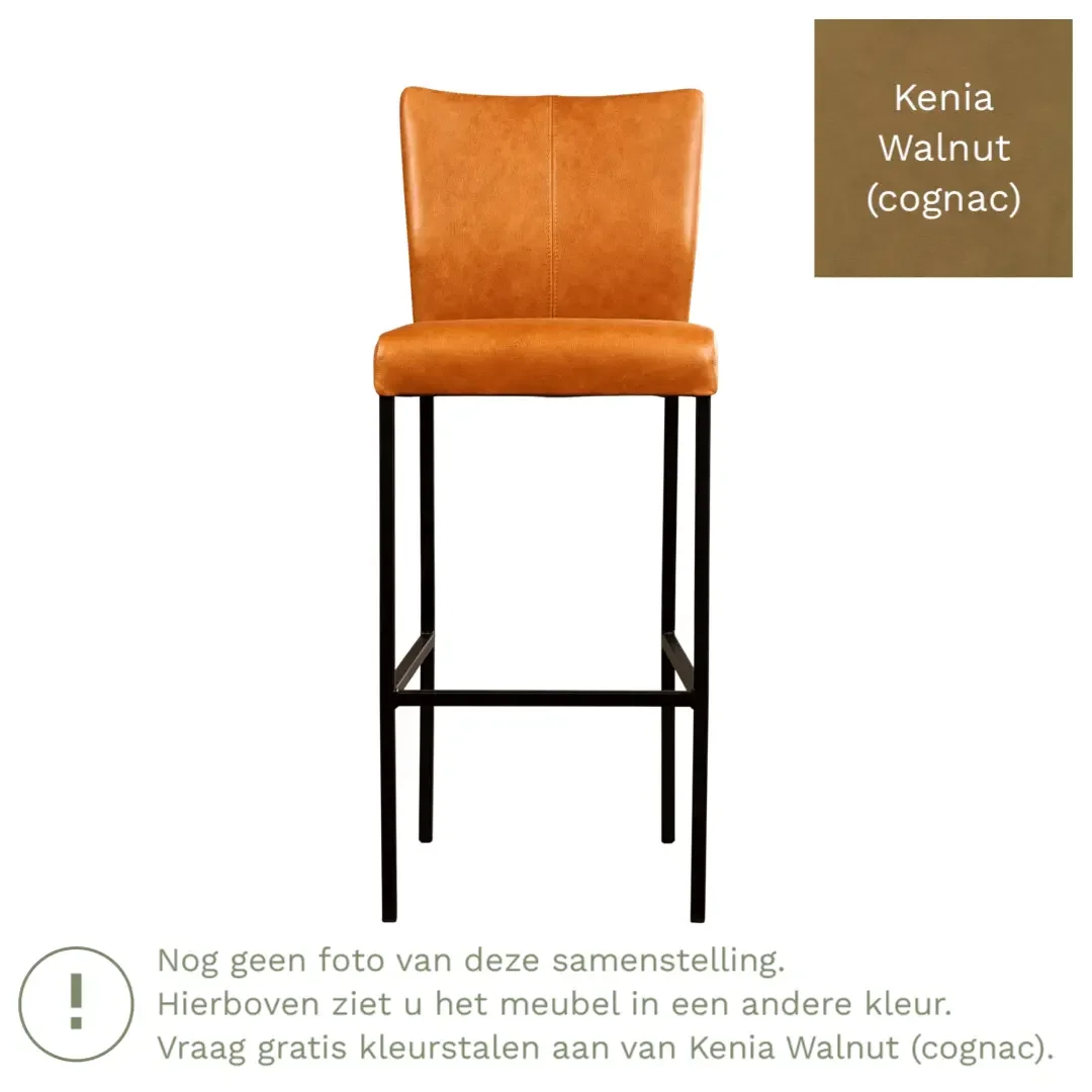 afbeelding van Leren barkruk Revolt hoog - Kenia Walnut (cognac) - Poten staal vierkant RVS