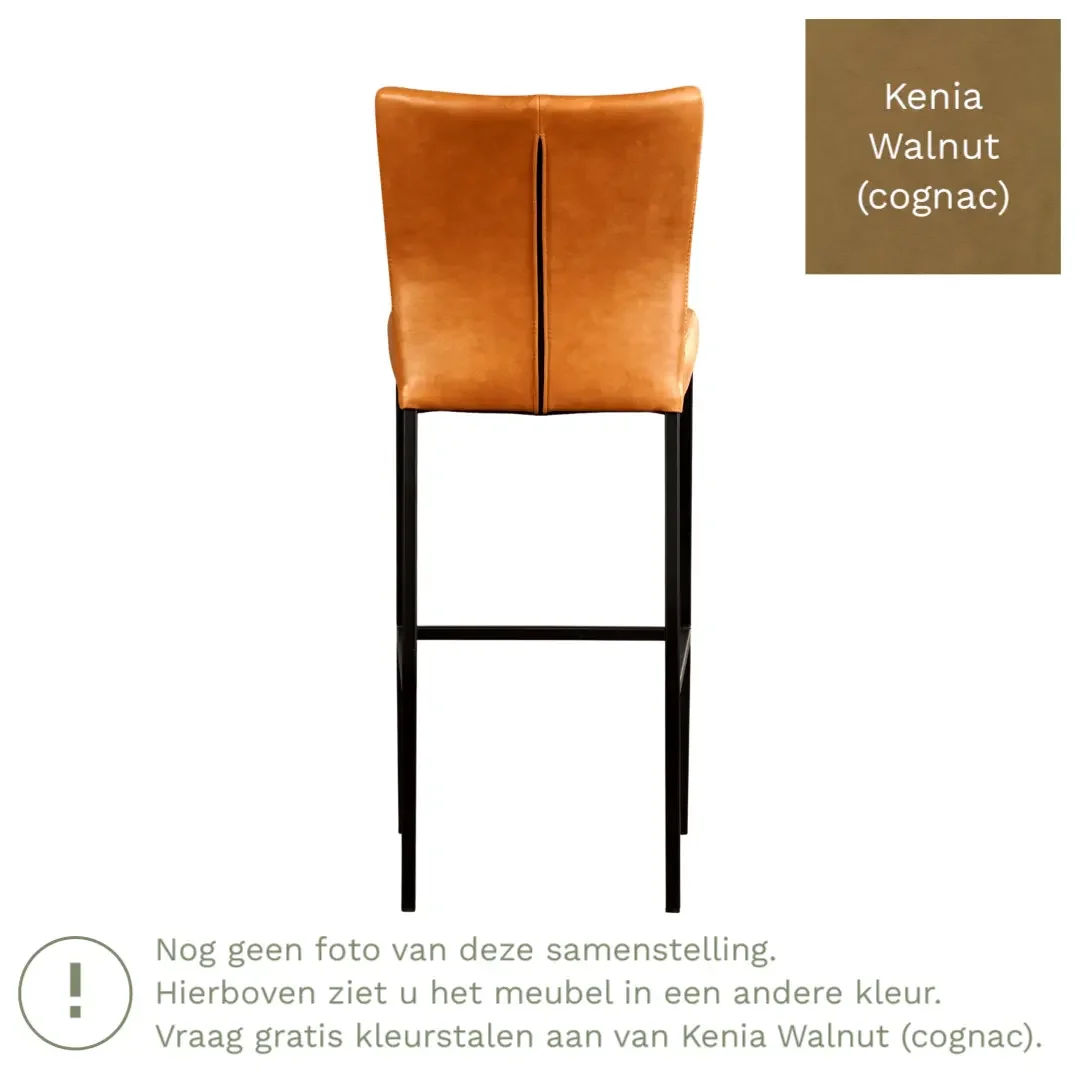 afbeelding van Leren barkruk Revolt hoog - Kenia Walnut (cognac) - Poten staal vierkant RVS