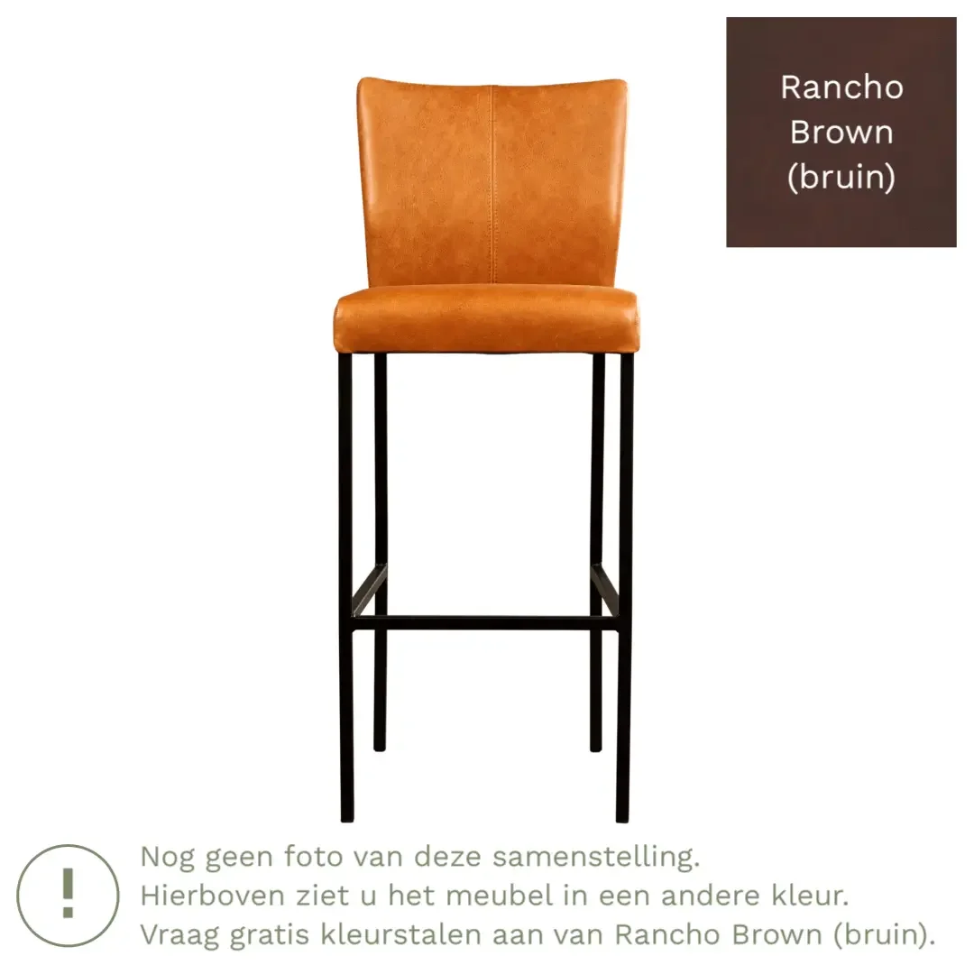 afbeelding van Leren barkruk Revolt hoog - Rancho Brown (bruin) - Poten staal vierkant RVS
