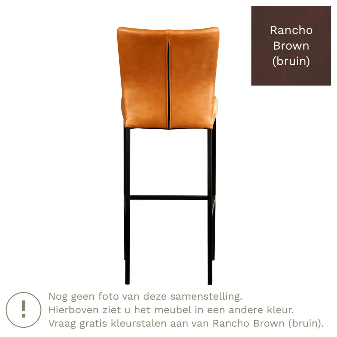 afbeelding van Leren barkruk Revolt hoog - Rancho Brown (bruin) - Poten staal vierkant RVS