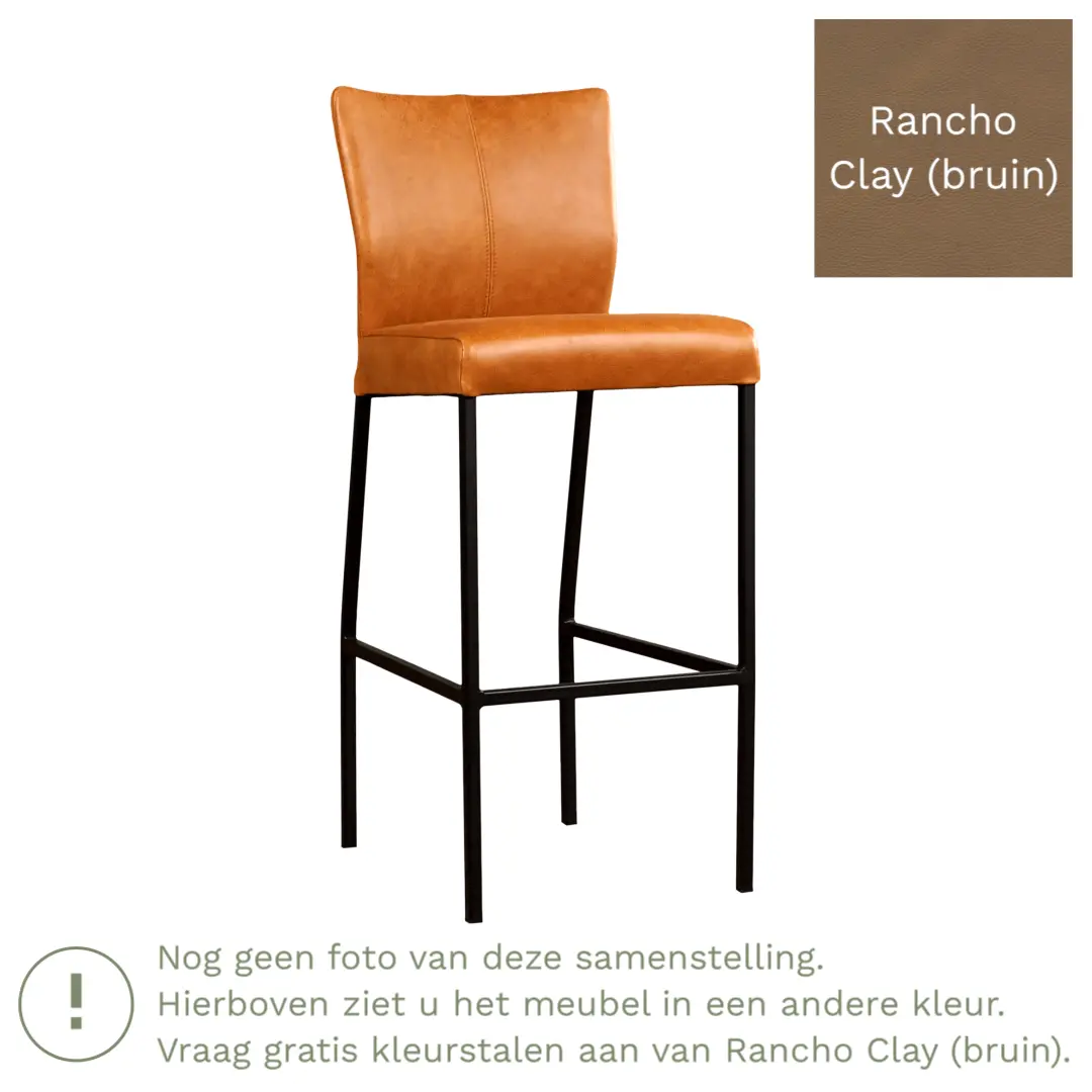 afbeelding van Leren barkruk Revolt hoog - Rancho Clay (bruin) - Poten staal vierkant zwart