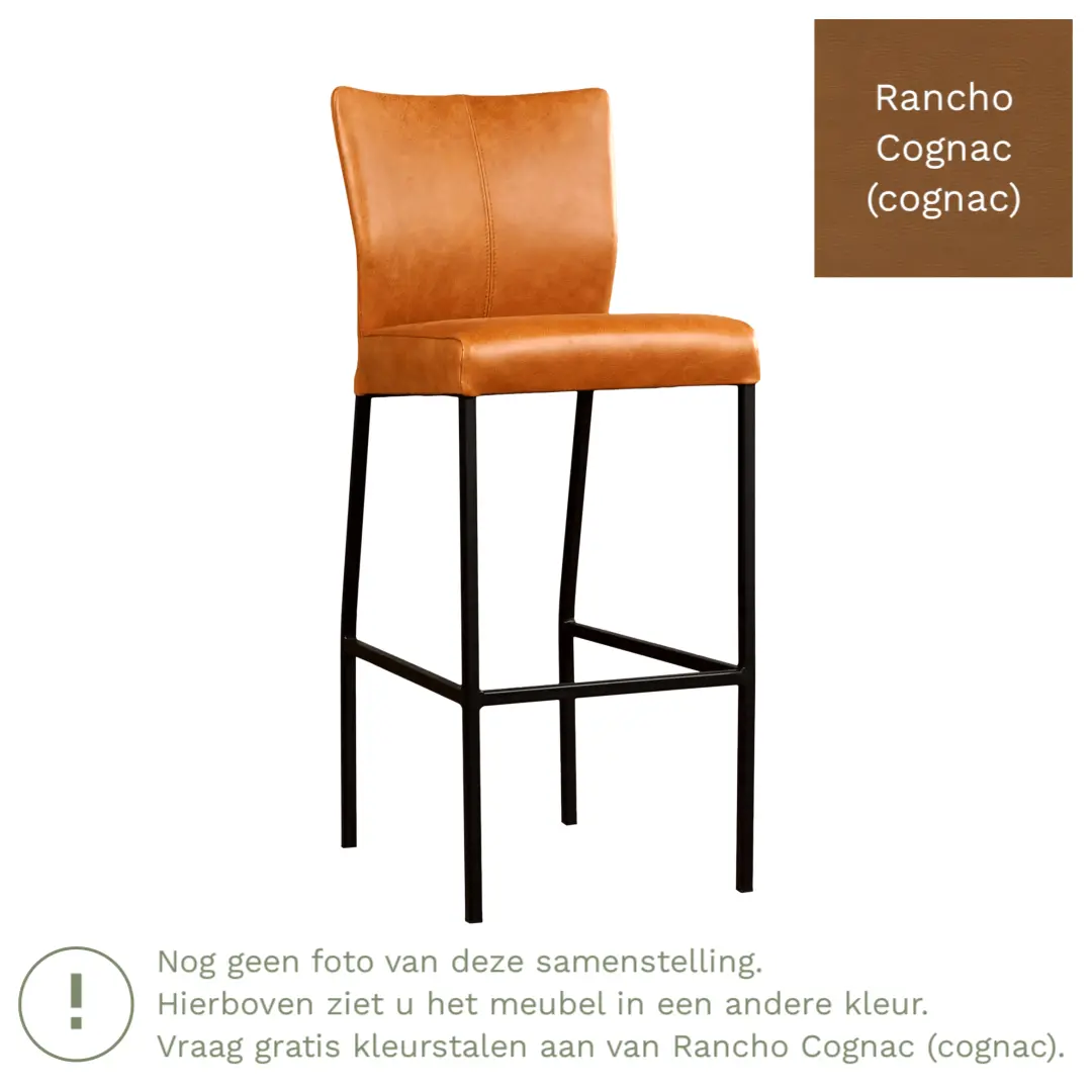 afbeelding van Leren barkruk Revolt hoog - Rancho Cognac (cognac) - Poten staal vierkant RVS