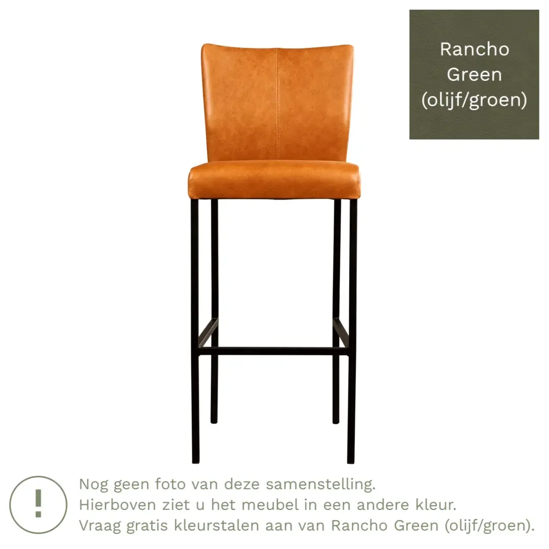 afbeelding van Leren barkruk Revolt hoog - Rancho Green (olijf/groen) - Poten staal vierkant RVS