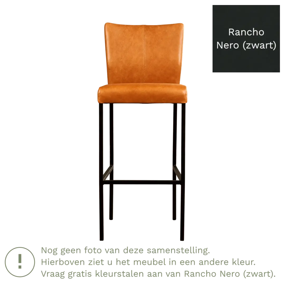 afbeelding van Leren barkruk Revolt hoog - Rancho Nero (zwart) - Poten staal vierkant RVS
