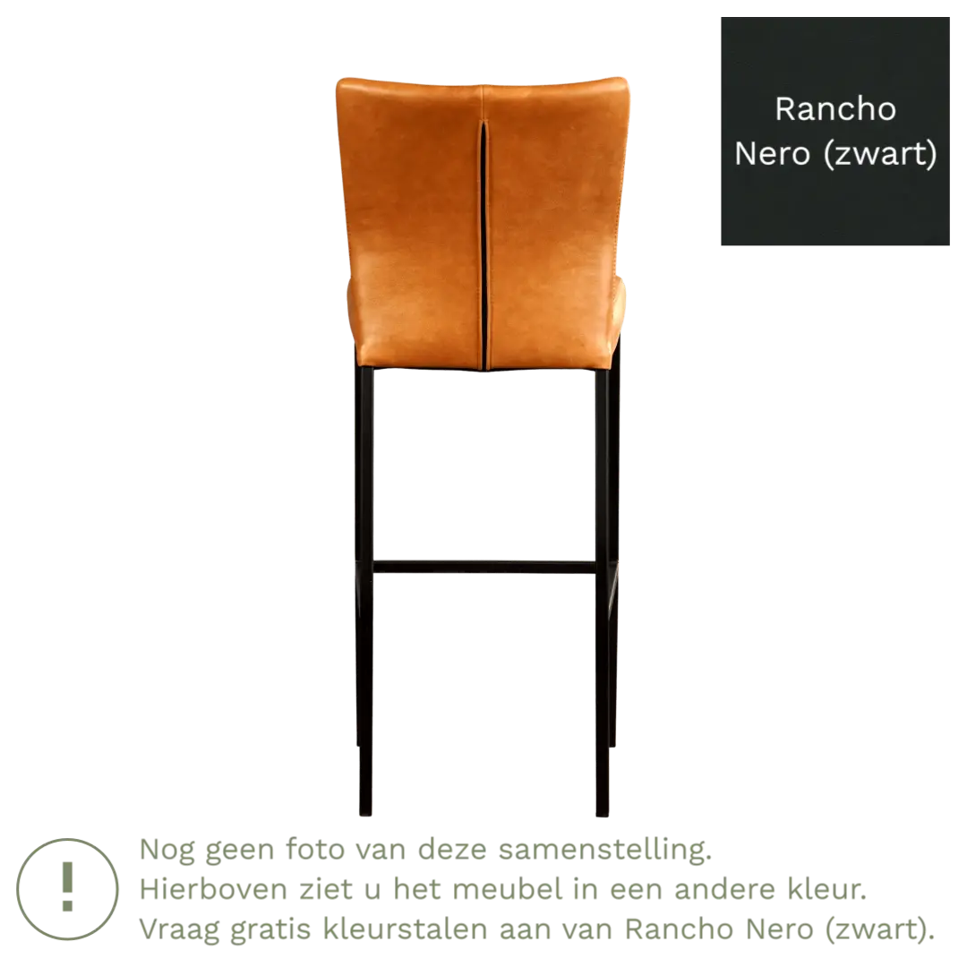 afbeelding van Leren barkruk Revolt hoog - Rancho Nero (zwart) - Poten staal vierkant RVS