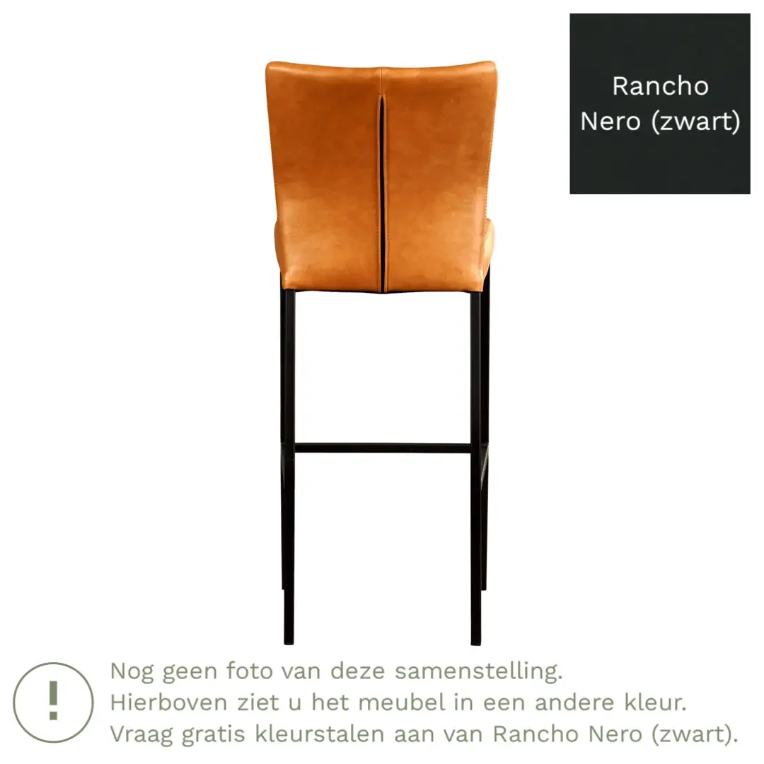 afbeelding van Leren barkruk Revolt hoog - Rancho Nero (zwart) - Poten staal vierkant zwart