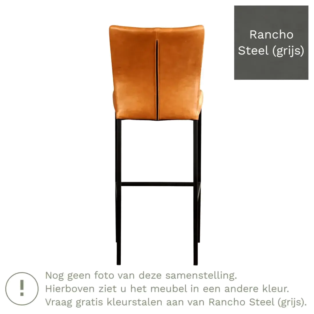 afbeelding van Leren barkruk Revolt hoog - Rancho Steel (grijs) - Poten staal vierkant RVS