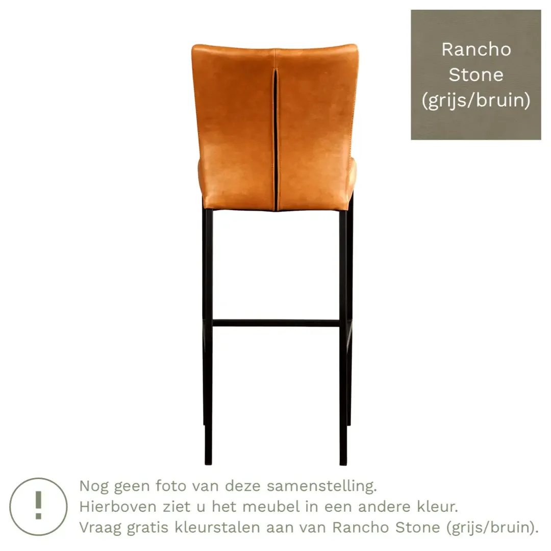 afbeelding van Leren barkruk Revolt hoog - Rancho Stone (grijs/bruin) - Poten staal vierkant zwart