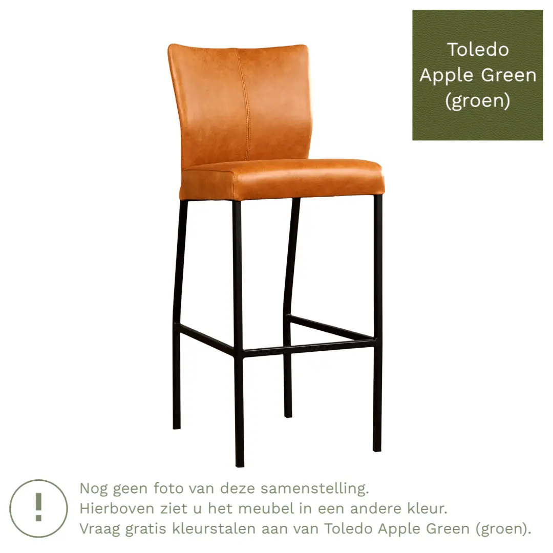 afbeelding van Leren barkruk Revolt hoog - Toledo Apple Green (groen) - Poten staal vierkant RVS