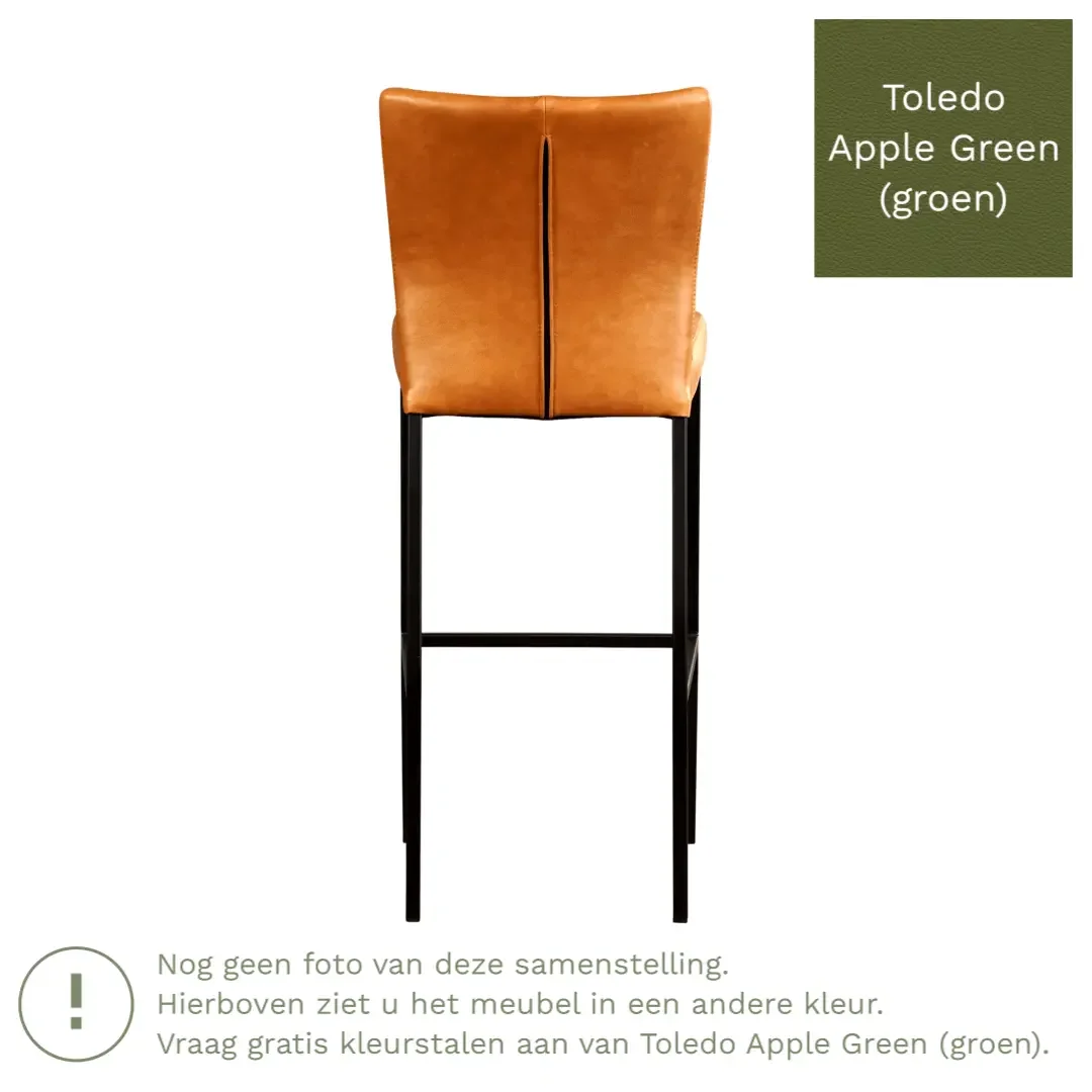 afbeelding van Leren barkruk Revolt hoog - Toledo Apple Green (groen) - Poten staal vierkant zwart