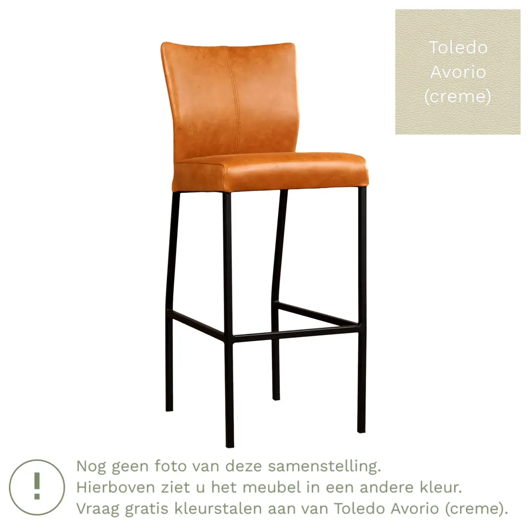 afbeelding van Leren barkruk Revolt hoog - Toledo Avorio (crème) - Poten staal vierkant zwart