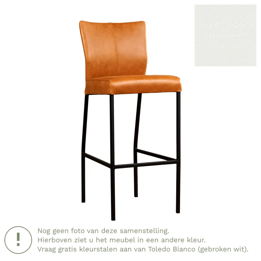 afbeelding van Leren barkruk Revolt hoog - Toledo Bianco (gebroken wit) - Poten staal vierkant zwart