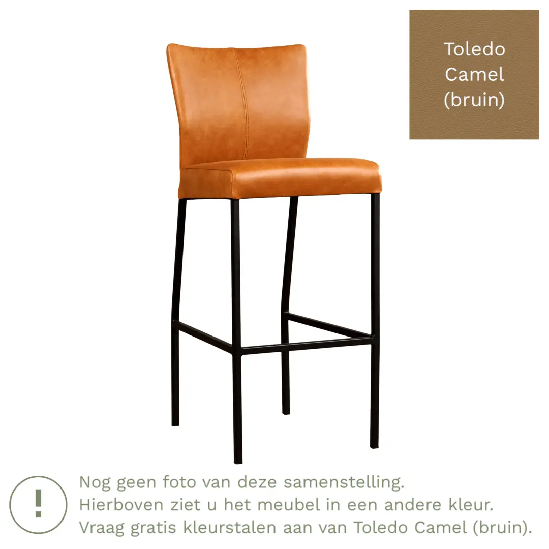 afbeelding van Leren barkruk Revolt hoog - Toledo Camel (bruin) - Poten staal vierkant RVS