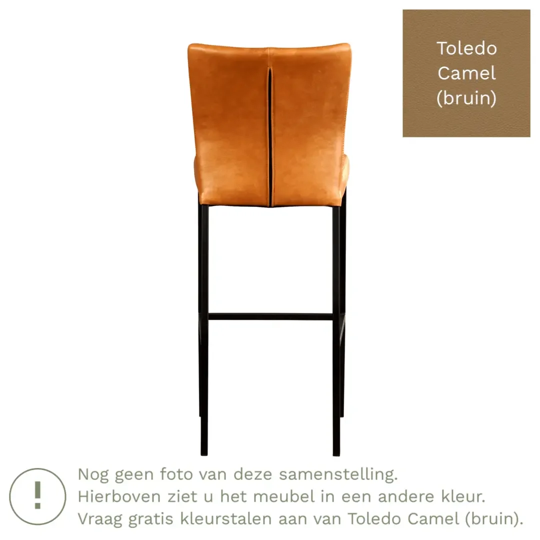 afbeelding van Leren barkruk Revolt hoog - Toledo Camel (bruin) - Poten staal vierkant RVS