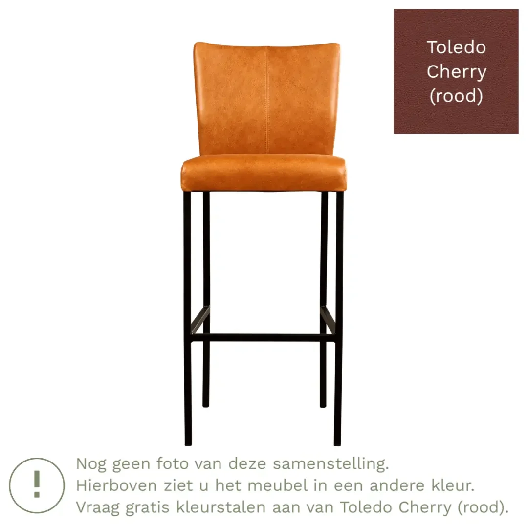 afbeelding van Leren barkruk Revolt hoog - Toledo Cherry (rood) - Poten staal vierkant RVS