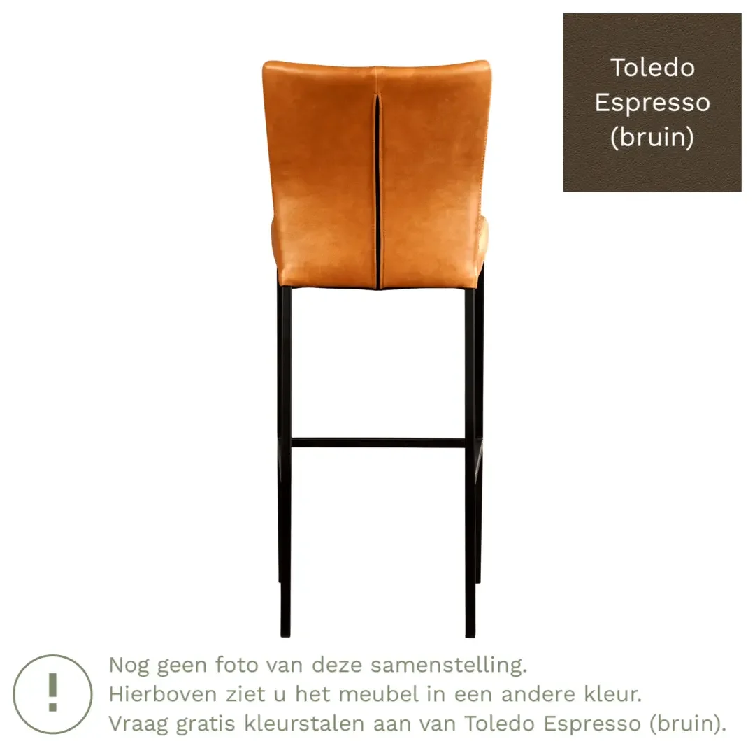 afbeelding van Leren barkruk Revolt hoog - Toledo Espresso (bruin) - Poten staal vierkant RVS