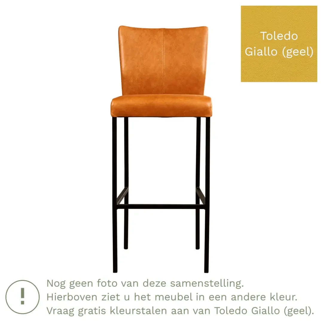 afbeelding van Leren barkruk Revolt hoog - Toledo Giallo (geel) - Poten staal vierkant RVS
