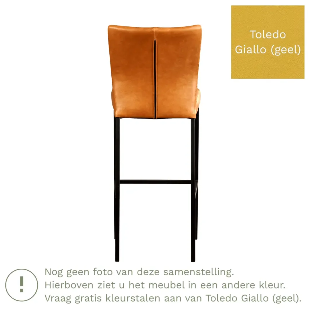 afbeelding van Leren barkruk Revolt hoog - Toledo Giallo (geel) - Poten staal vierkant RVS