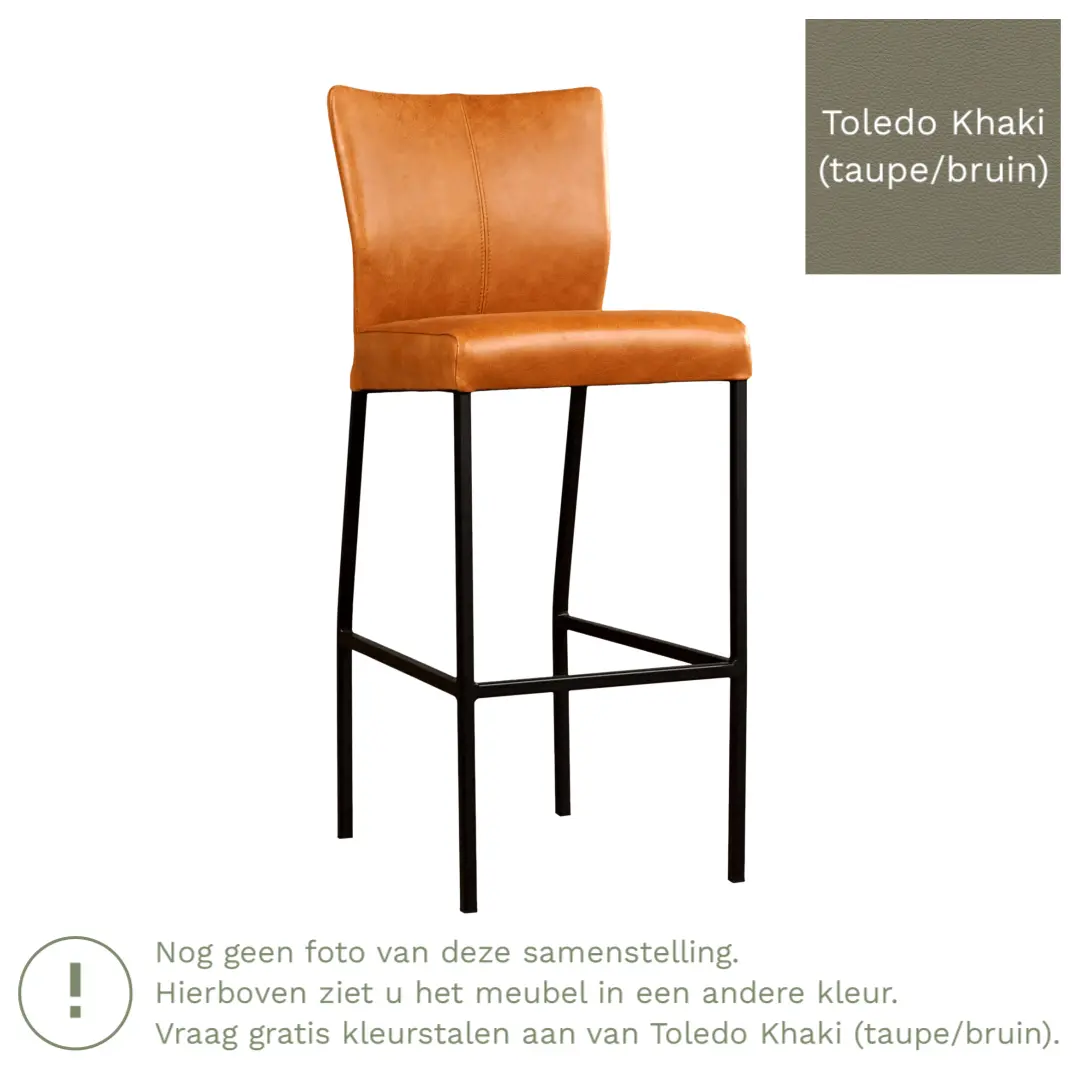 afbeelding van Leren barkruk Revolt hoog - Toledo Khaki (taupe/bruin) - Poten staal vierkant RVS