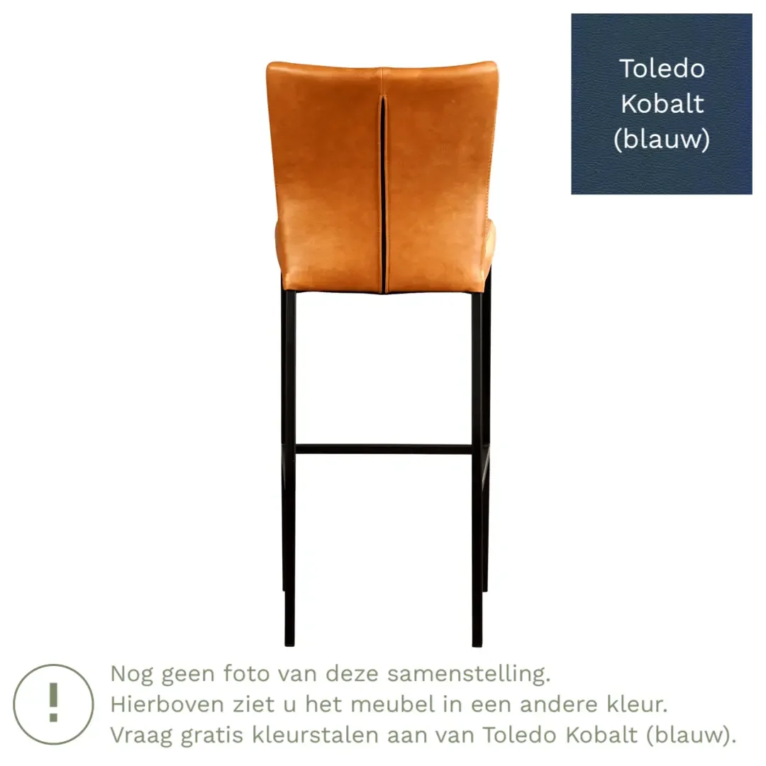 afbeelding van Leren barkruk Revolt hoog - Toledo Kobalt (blauw) - Poten staal vierkant zwart