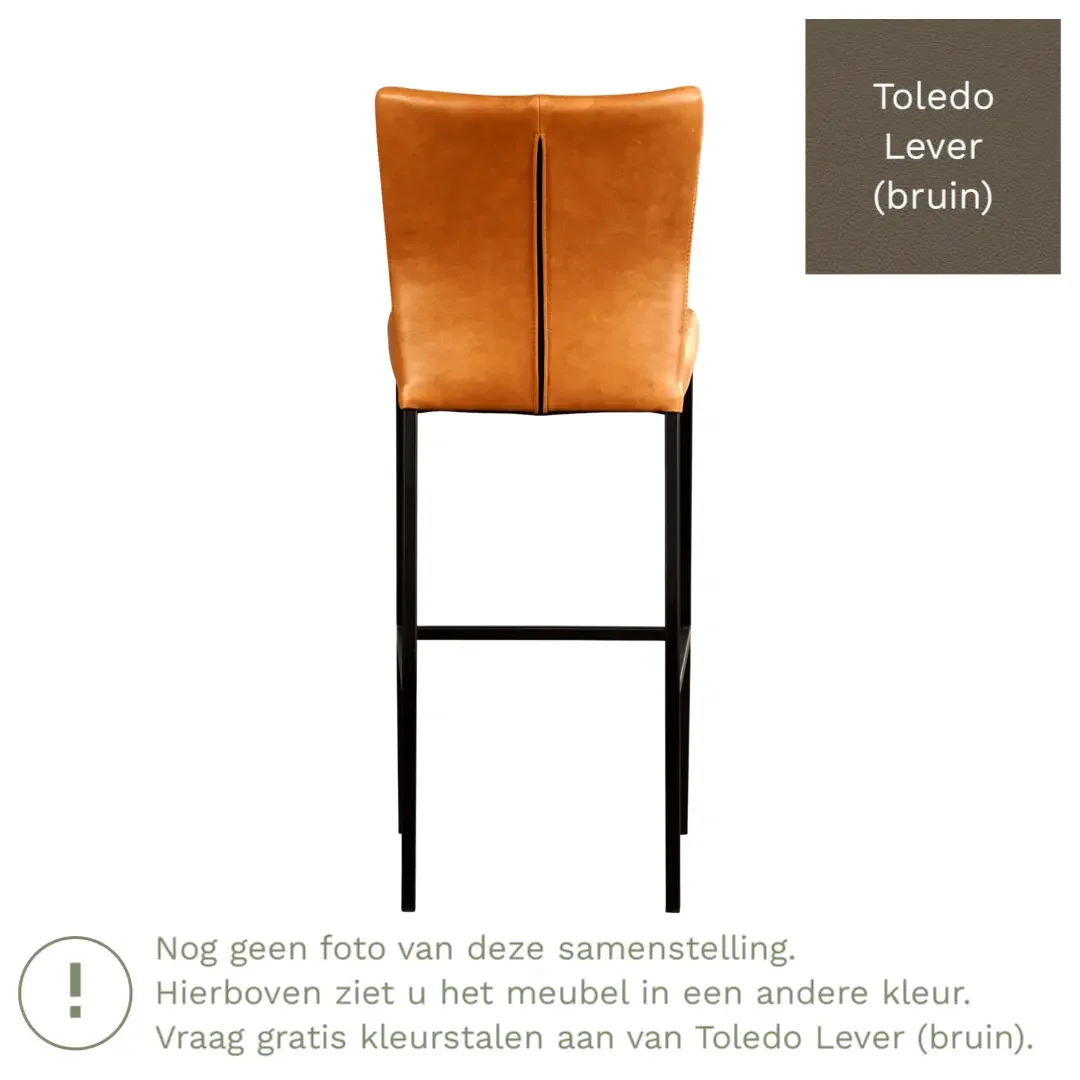 afbeelding van Leren barkruk Revolt hoog - Toledo Lever (bruin) - Poten staal vierkant RVS