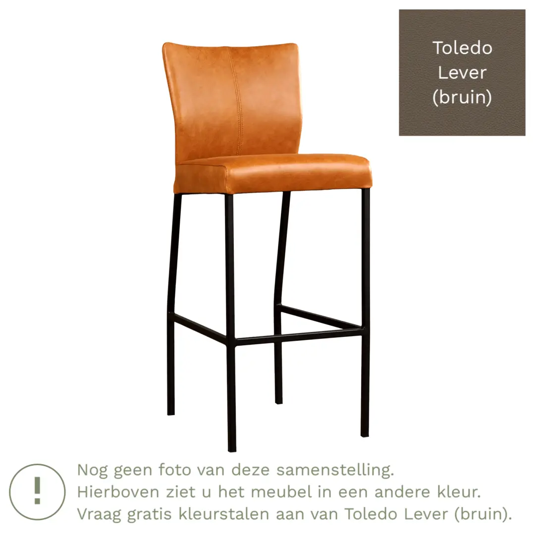 afbeelding van Leren barkruk Revolt hoog - Toledo Lever (bruin) - Poten staal vierkant zwart