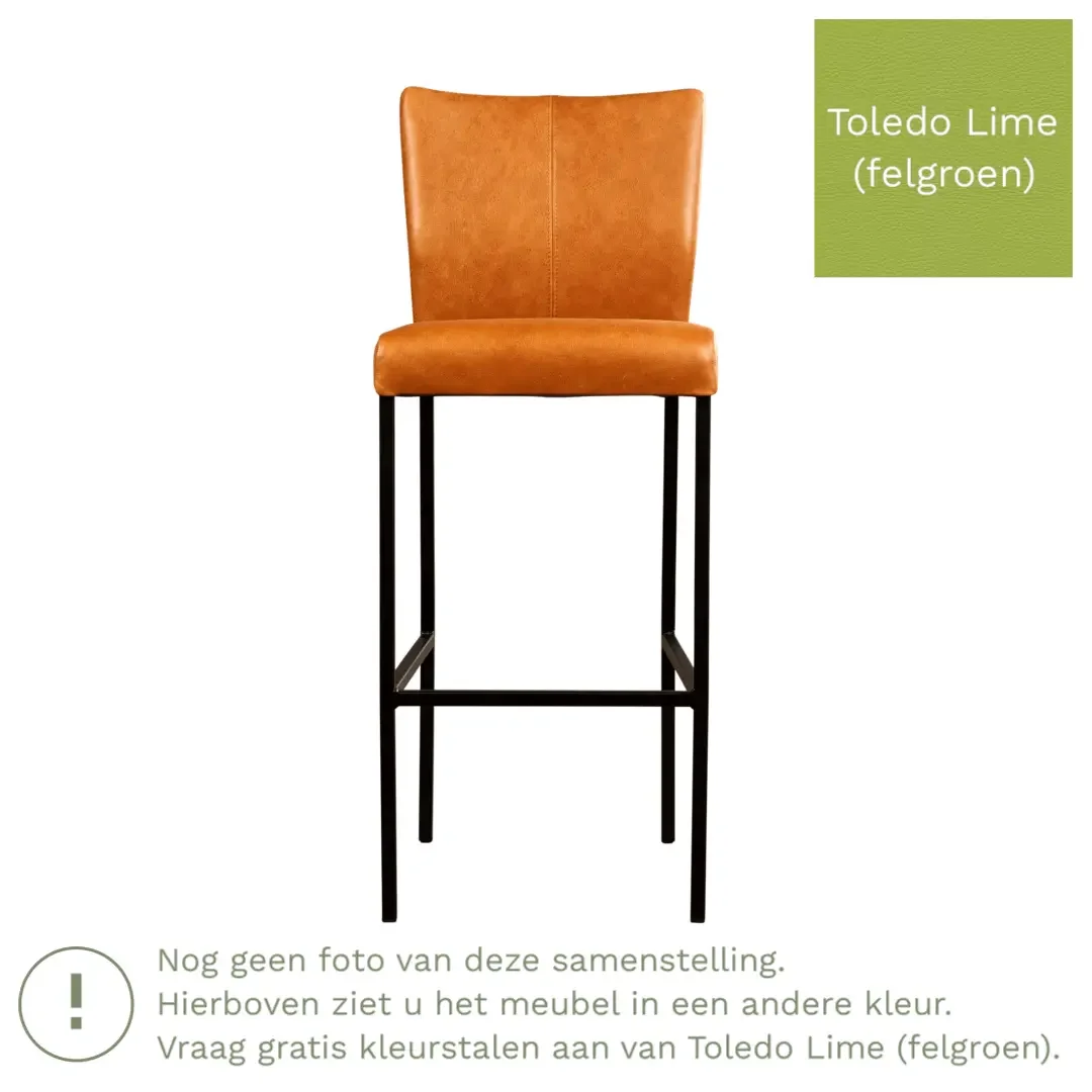afbeelding van Leren barkruk Revolt hoog - Toledo Lime (felgroen) - Poten staal vierkant RVS